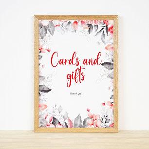 Red and Grey Watercolor Flowers cards and gifts Poster