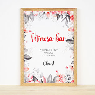 Red and Grey Watercolor Flowers Mimosa Bar Sign