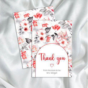 Red and Grey Watercolor Flowers thank you Card