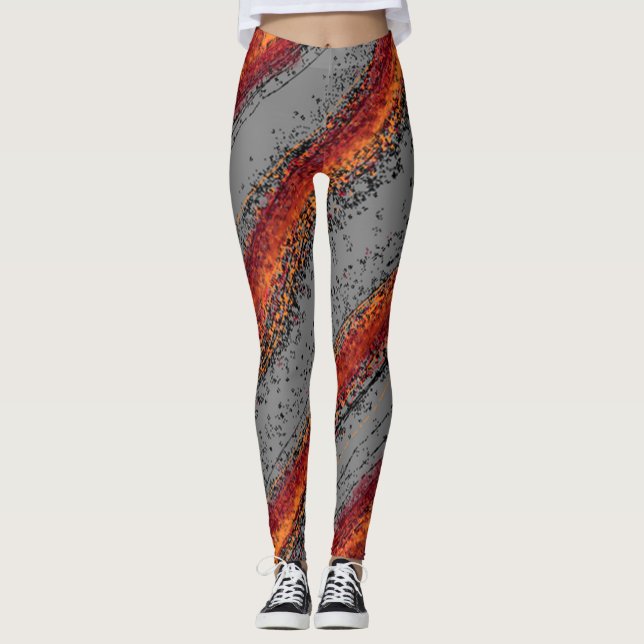 Red and Grey Waves Leggings (Front)