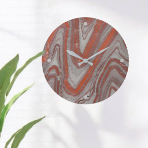 Red and Grey Wavy Faux Sandstone Large Clock