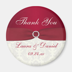 Red and Ivory Damask Wedding Favour Magnet