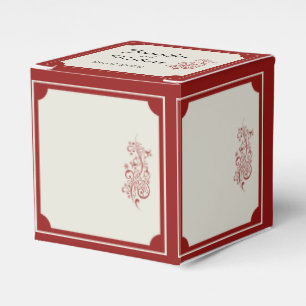 Red and Ivory Filigree Border Wedding Favour Box