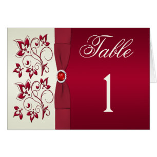 Red and Ivory Floral Table Number Card