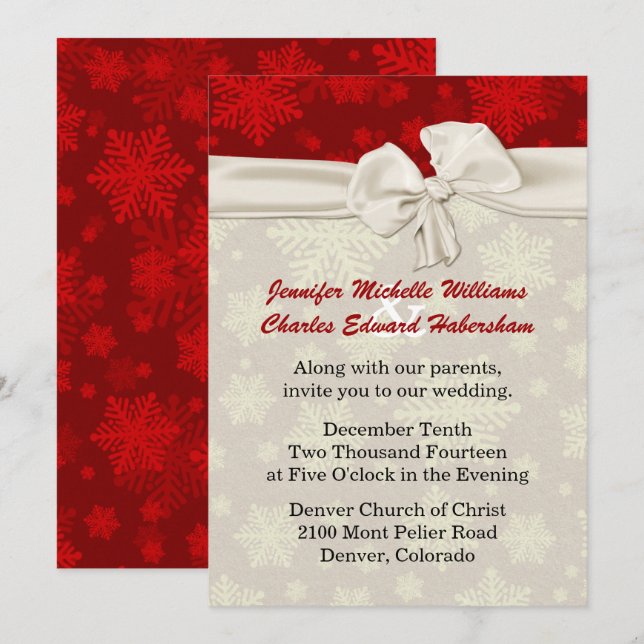 Red and Ivory Holiday Wedding Invitation (Front/Back)