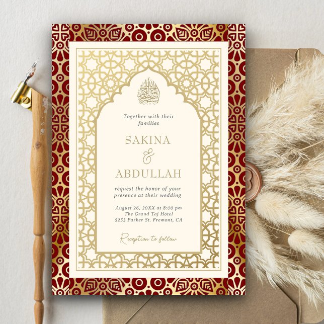 Red and Ivory Islamic Arch Muslim Wedding Invitation (Creator Uploaded)