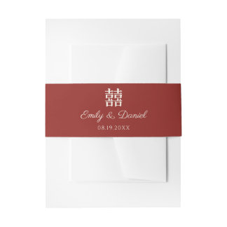 Red and Ivory Minimal Chinese Wedding Invitation Belly Band