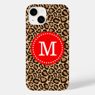 Red and Leopard Print Custom Monogram Case-Mate iPhone 14 Case