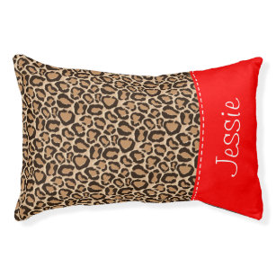 Red and Leopard Print Custom Monogram Pet Bed