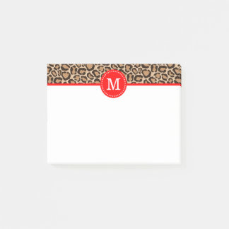 Red and Leopard Print Custom Monogram Post-it Notes