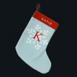 Red and Light Blue Snowflake Monogrammed Small Christmas Stocking<br><div class="desc">Beautiful personalised Christmas stocking.</div>
