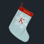 Red and Light Blue Snowflake Monogrammed Small Christmas Stocking<br><div class="desc">Beautiful personalised Christmas stocking.</div>