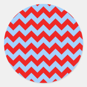 Red and Light Blue Zigzag Classic Round Sticker