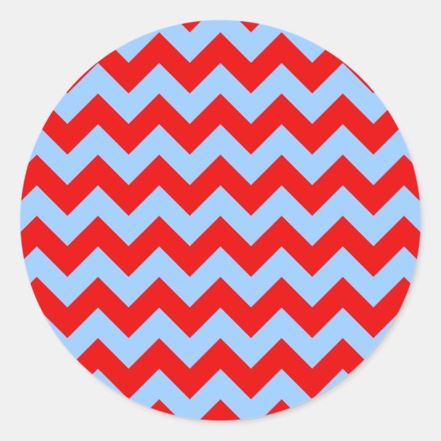 Red and Light Blue Zigzag Classic Round Sticker (Front)