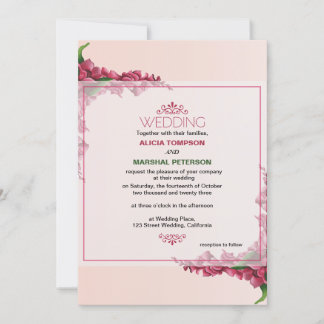 Red and light pink Floral Rustic Wedding Invitation