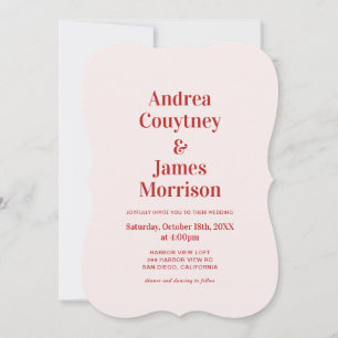 Red and Light Pink Wedding Invitation
