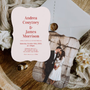 Red and Light Pink Wedding Invitation