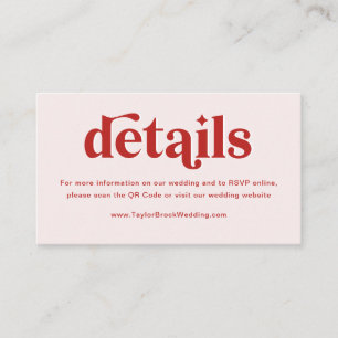Red and Light Pink Wedding Website Enclosure Card