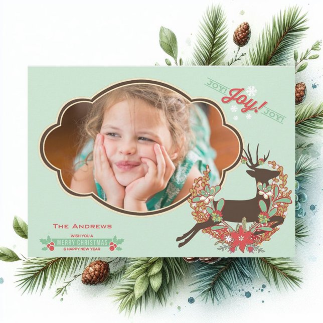 Red and Mint Deer Christmas Holiday Photo Card (Creator Uploaded)