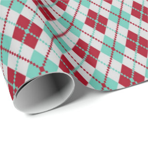 Red and Mint Green Argyle Christmas Pattern Wrapping Paper