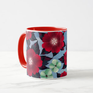 Red and Mint Green Floral on Sky Blue background Mug