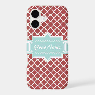 Red and Mint Quatrefoil Personalised