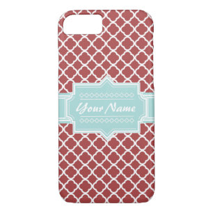 Red and Mint Quatrefoil Personalised iPhone 8/7 Case