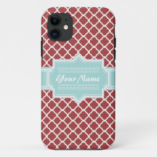 Red and Mint Quatrefoil Personalised Case-Mate iPhone Case