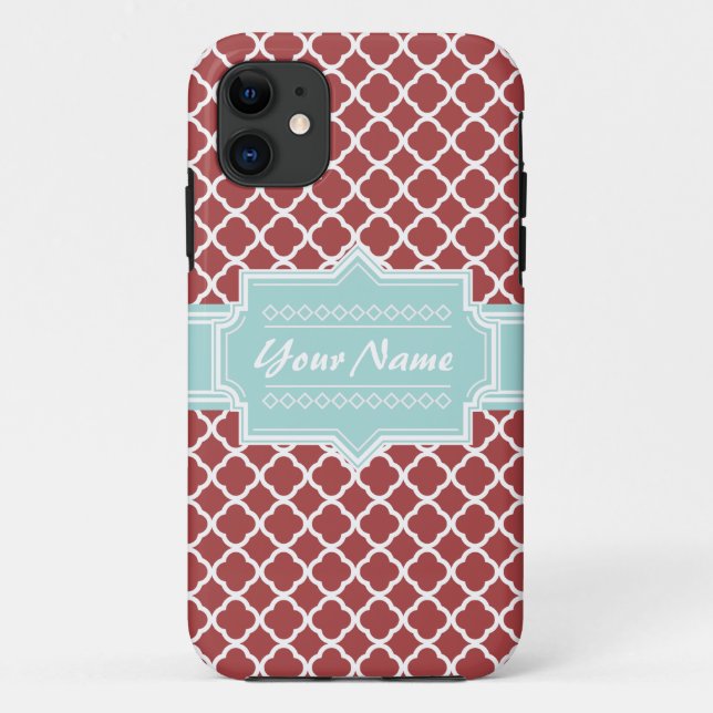 Red and Mint Quatrefoil Personalised Case-Mate iPhone Case (Back)