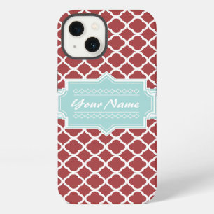 Red and Mint Quatrefoil Personalised iPhone 13 Case