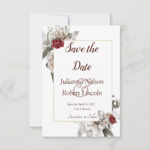 Red and mist watercolor floral  save the date invi invitation