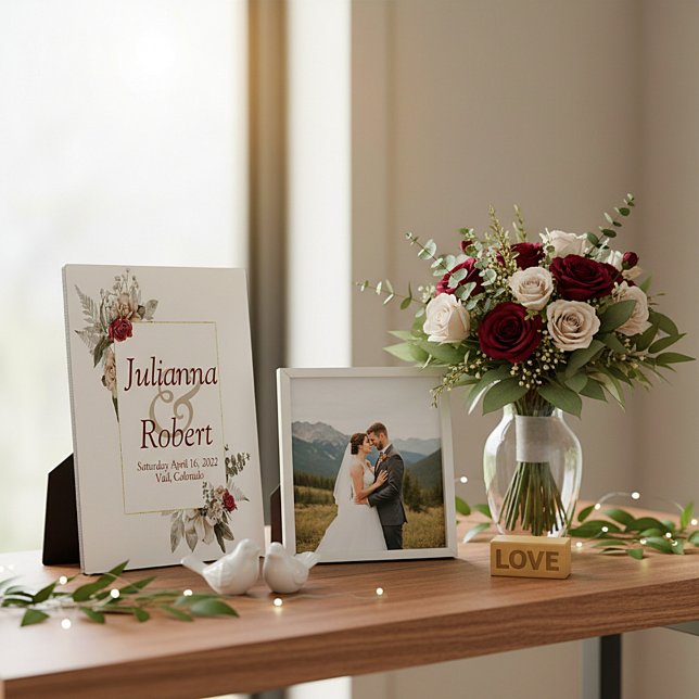 Red and mist watercolor floral   wedding  plaque (Creator Uploaded)