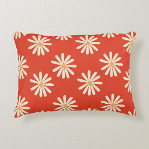 red and mustard 1970's groovy vintage retro floral decorative cushion