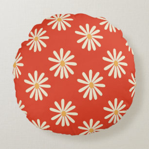 red and mustard 1970's groovy vintage retro floral round cushion