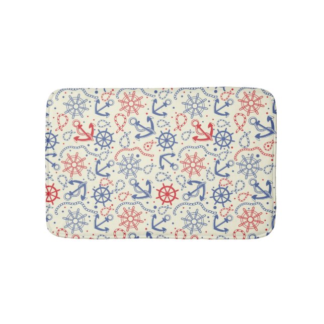 Red and navy background with anchor bath mat (Front)