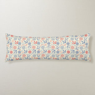 Red and navy background with anchor body cushion