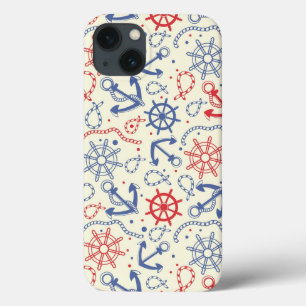 Red and navy background with anchor iPhone 13 case