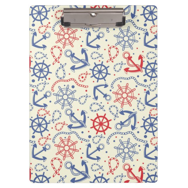 Red and navy background with anchor clipboard (Front)