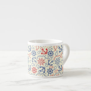 Red and navy background with anchor espresso cup