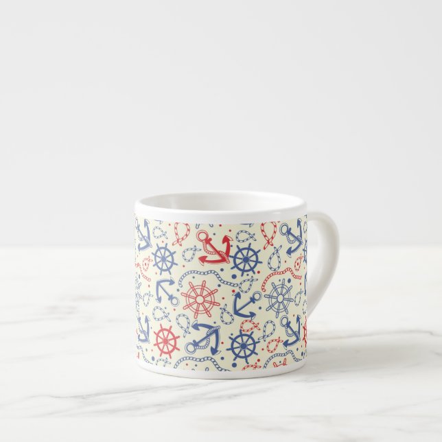 Red and navy background with anchor espresso cup (Front Right)