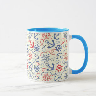 Red and navy background with anchor mug