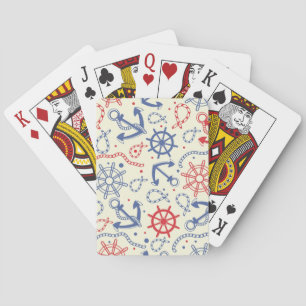 Red and navy background with anchor playing cards