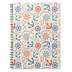 Red and navy background with anchor spiral notebook