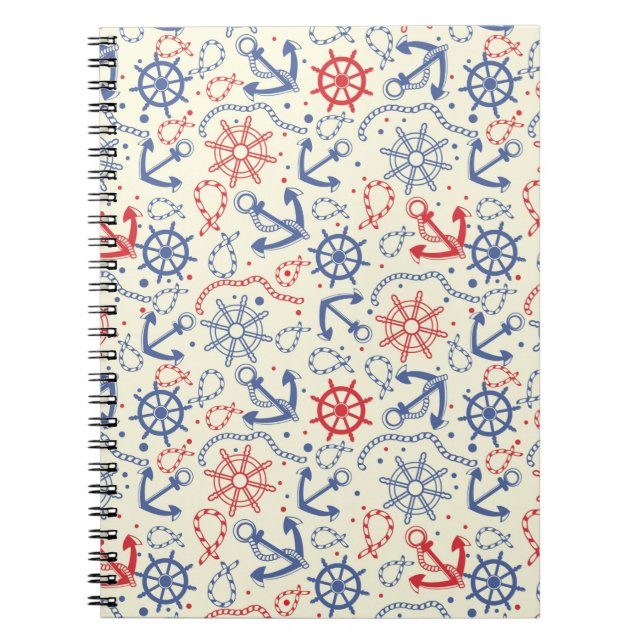 Red and navy background with anchor spiral notebook (Front)