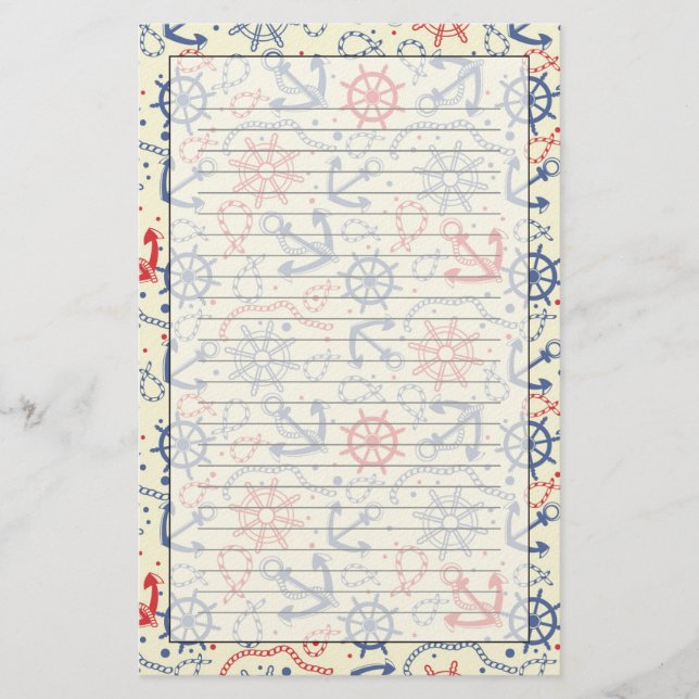 Red and navy background with anchor stationery (Front)