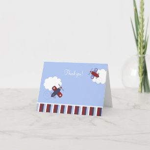 Red and Navy Blue Aeroplane Folded Thank you notes