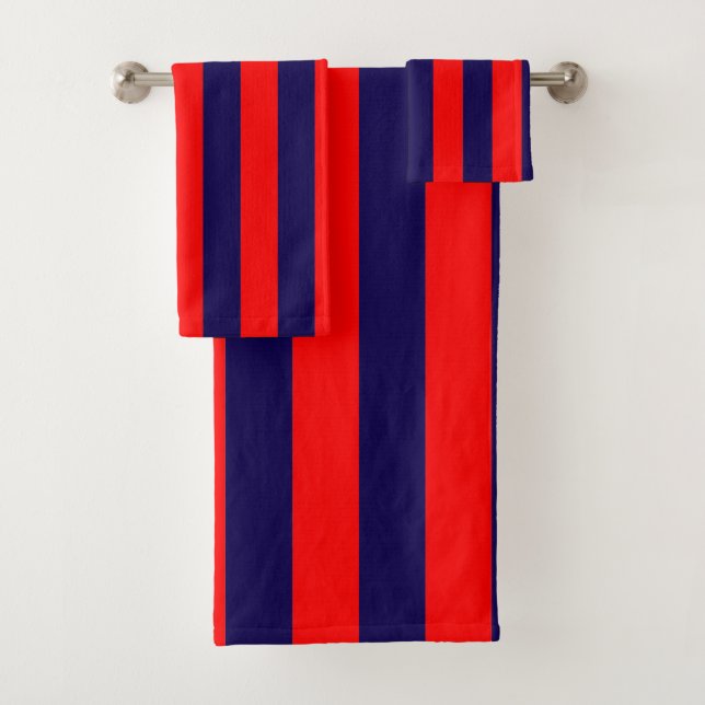 Red and Navy Blue Cabana Stripes  Bath Towel Set (Insitu)