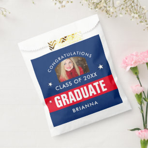 Red and Navy Blue Graduation Photo Custom Favour Bags