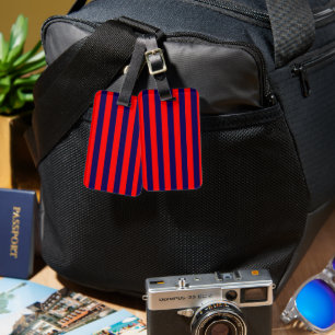 Red and Navy Blue Nautical Stripes Luggage Tag
