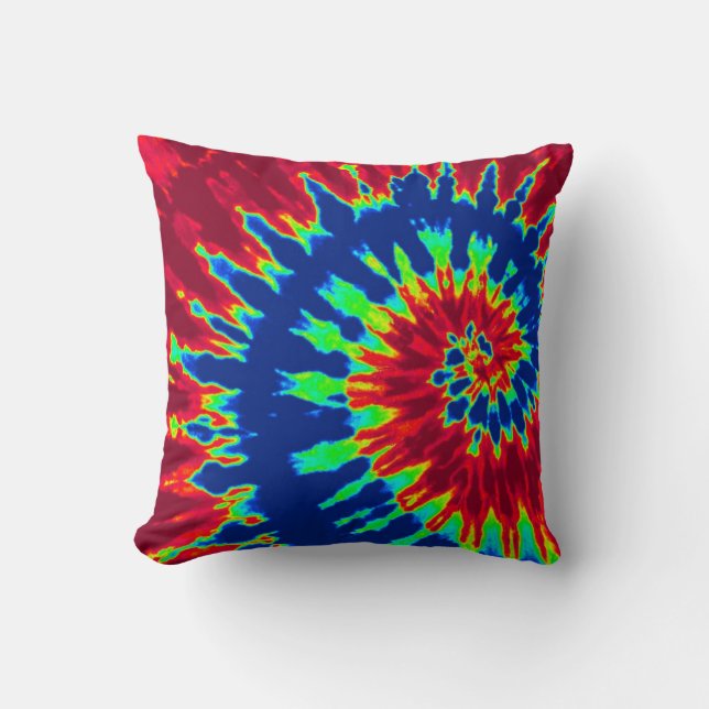 Red and Navy Blue Spiral Tie Dye Pillow (Front)